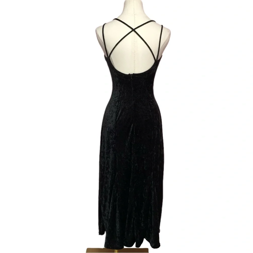 VTG 90’s Rampage Black Velvet Midi/Maxi Dress Sz 3 - Picture 3 of 8